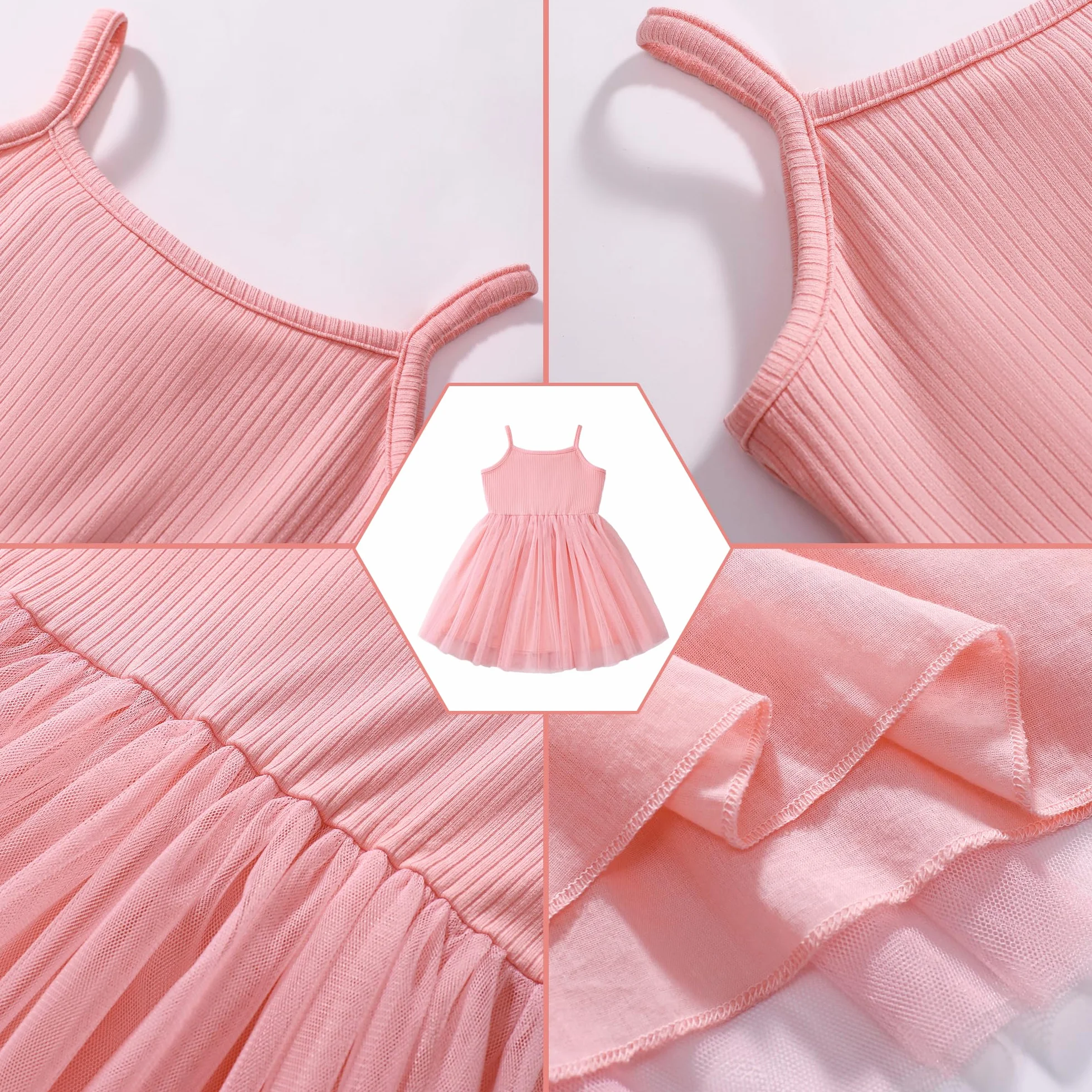 Vestido Tul para Niña Sin Mangas Algodón Verano Vestidos Tirantes A-Line Tutú Casual Elegante Ropa Princesa Fiesta Ceremonia 2-7 Años Negro/Rosa