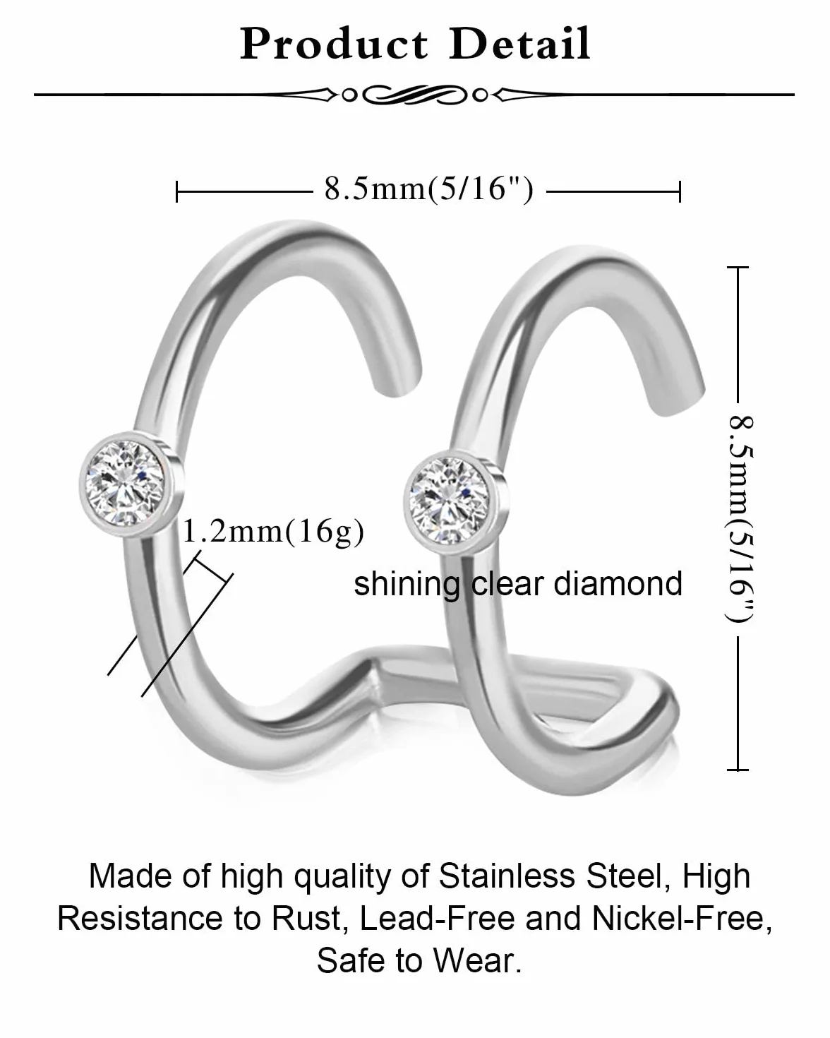Pendientes de puños cadena hombre mujer diamante cartílago piercing