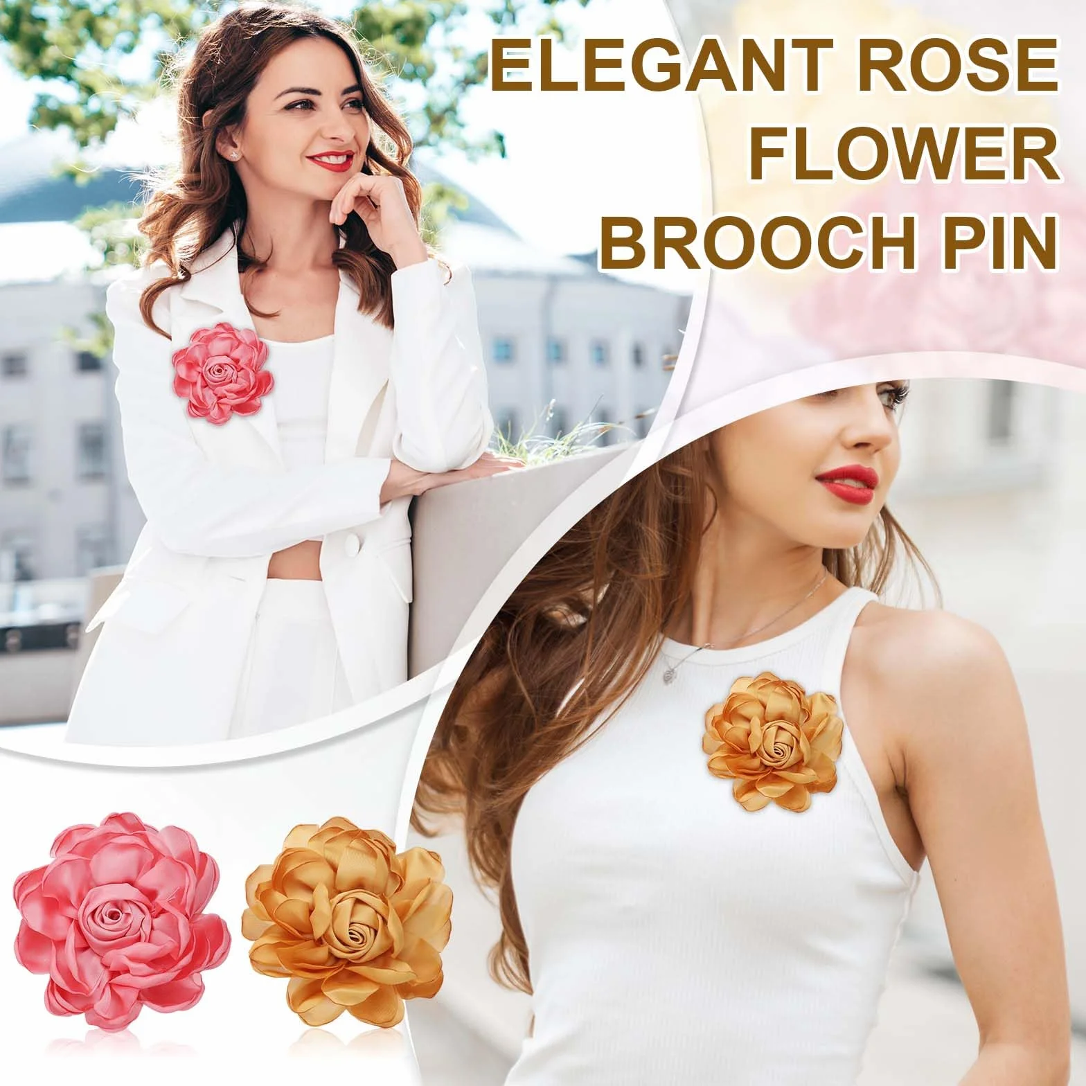 PATIKIL Broches Grandes De Flores De Tela, 2 Piezas Flores De Rosa De Satén Para Mujeres Ropa De Boda, Marrón