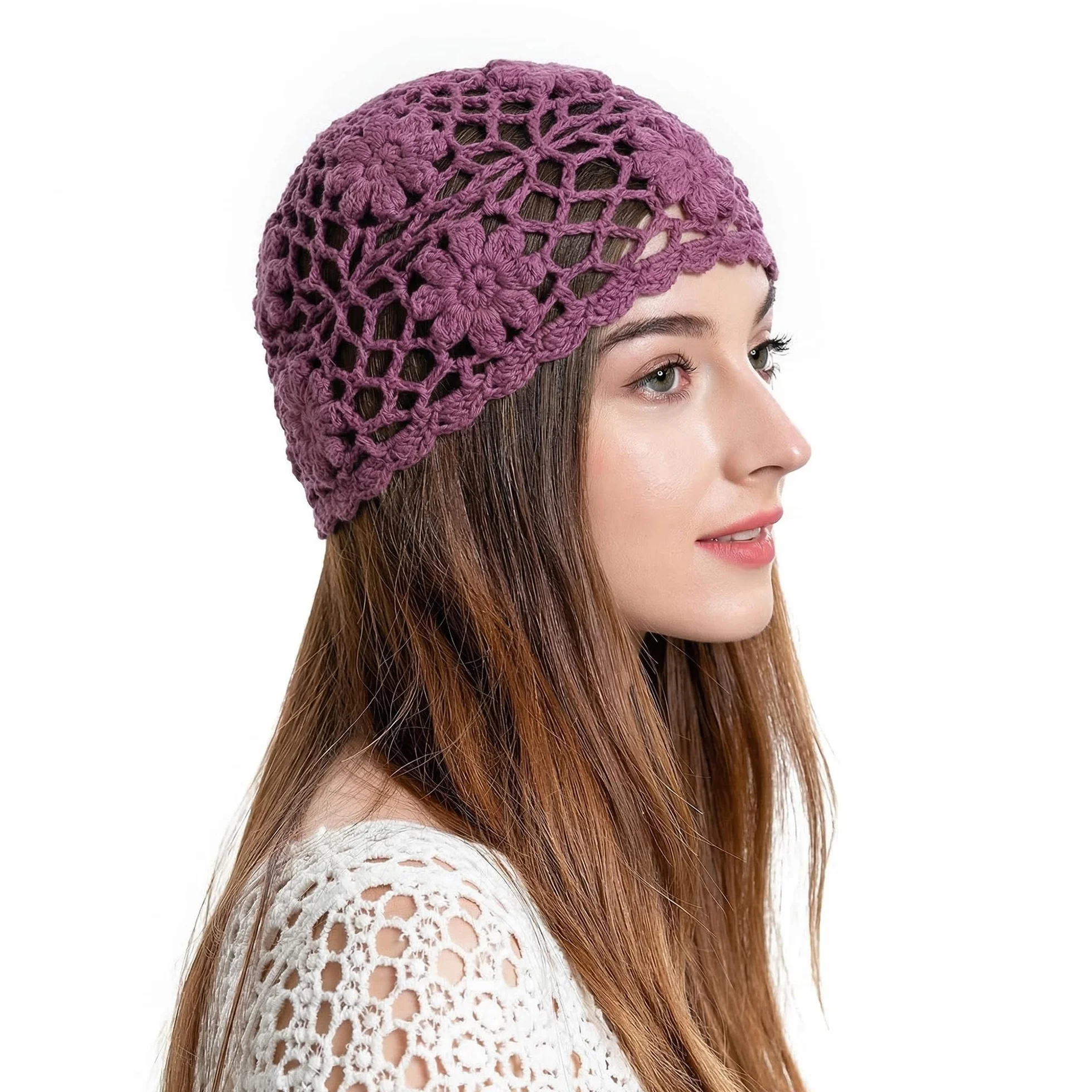 Gorro de Punto con Flores Hecho a Mano de Algodón Señoras ZLYC
