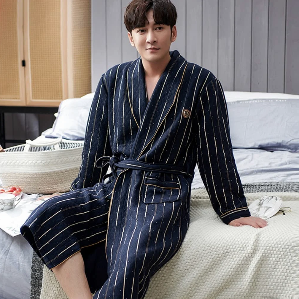 Batas para Hombre Largas Ligeras De Algodón, Kimono Albornoz De Talla Grande para Bañera De Hidromasaje, SPA Sauna Piscina Pijamas De Manga Larga, Camisón Ropa De Dormir para Primavera Y Otoño