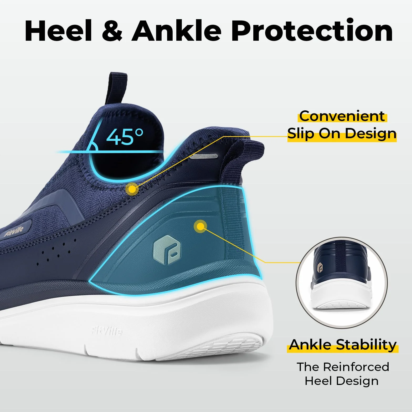 FitVille Zapatillas para Caminar Hombre Sin Cordones Transpirables Slip-on