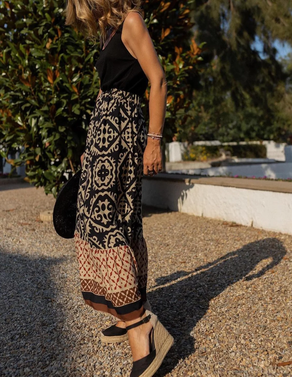 Falda Larga Estampada Mujer Cintura Alta Elástica Boho Floral Tubo Verano