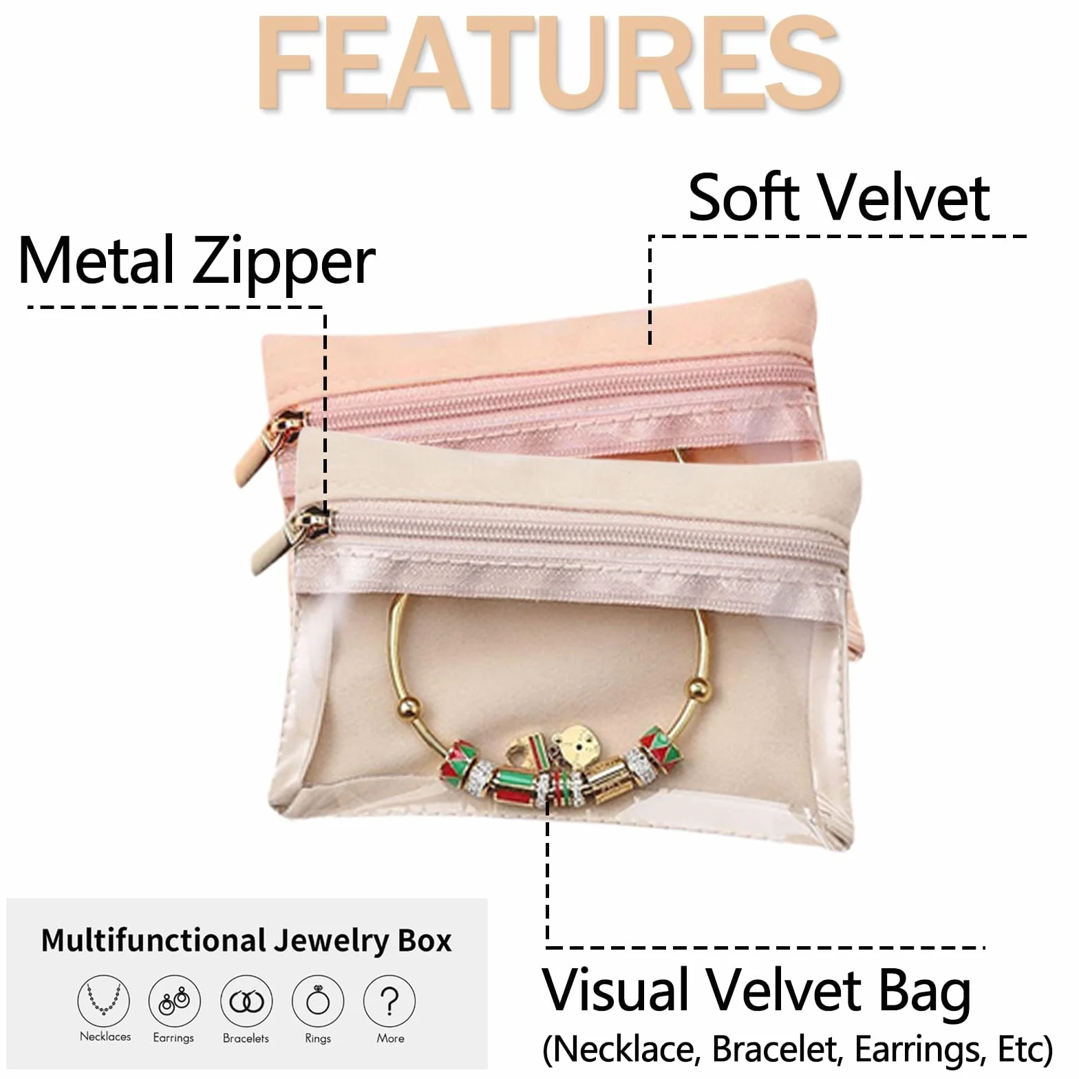 Estuche para Joyería con Bolsillos Transparentes, Portátil Joyero Pequeño, 12 Piezas