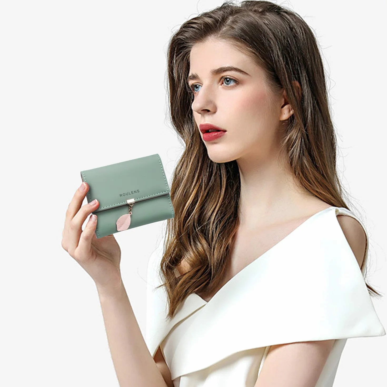Cartera de Cuero PU para Mujer Monedero Largo con Cremallera