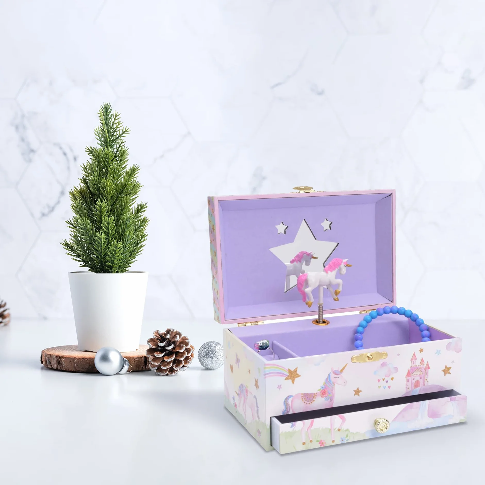 Jewelkeeper Caja Musical Unicornio para Niñas con Cajón Extraíble y Melodía The Beautiful Dreamer