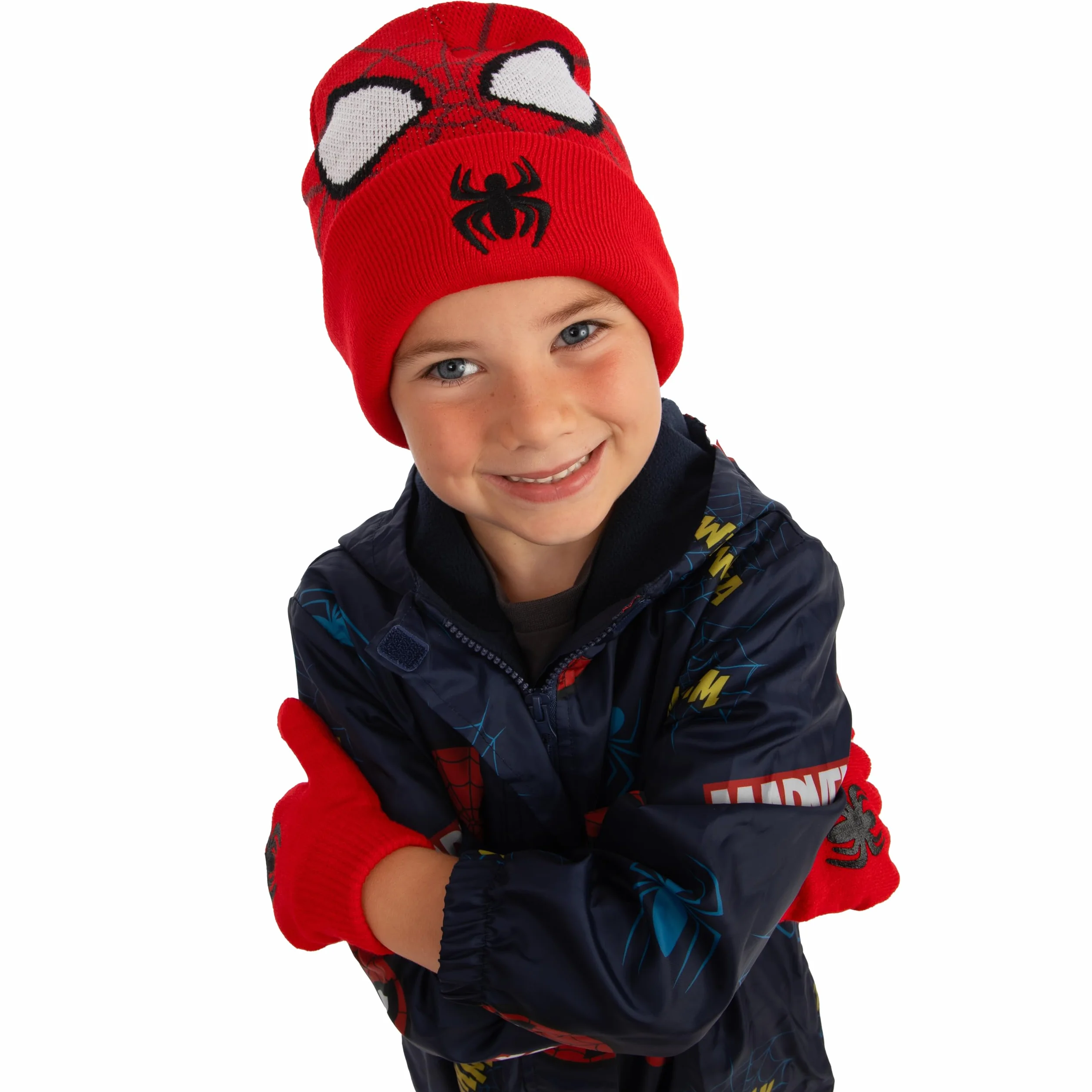 Marvel Spiderman Set Guantes y Gorra para Niños Invierno Rojo Talla Única