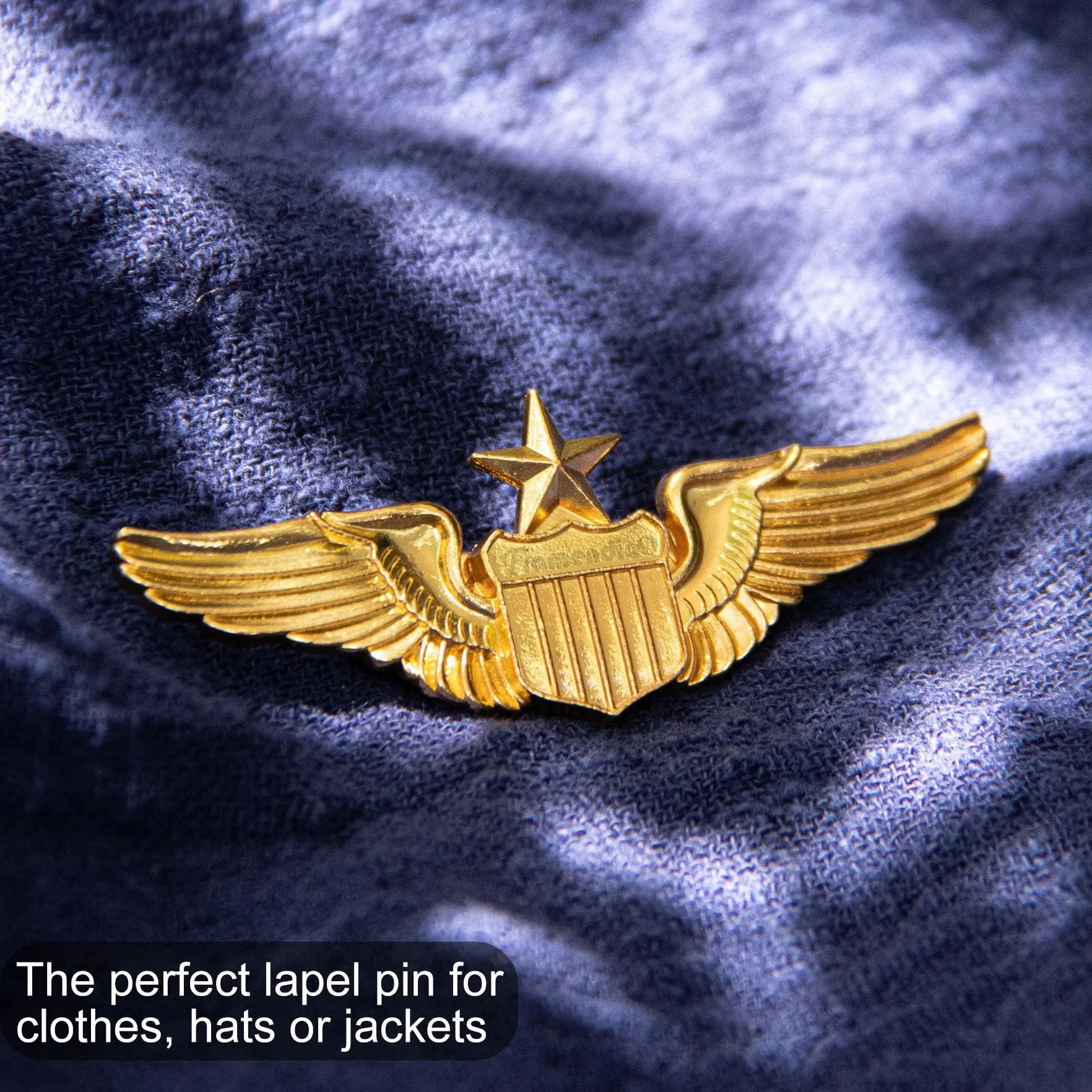 Metal Aviator Wings Pin, Senior Pilot Wing Gold Badge for Professional Uniform Cosplay