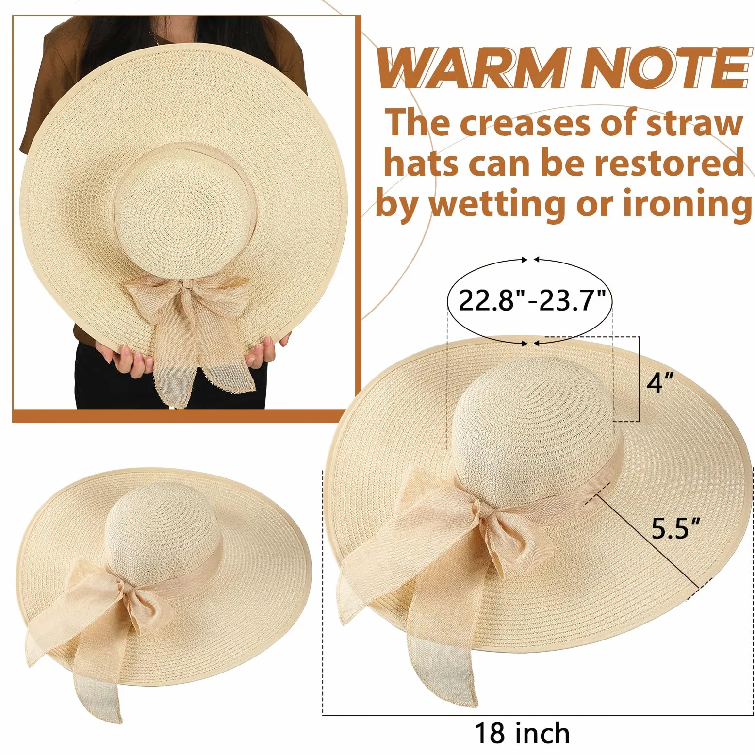 Tigeen 12 sombreros de paja de ala ancha para mujer, sombrero de paja plegable, sombrero de paja multicolor, sombrero de playa de verano UPF 50+, Beige, Talla única