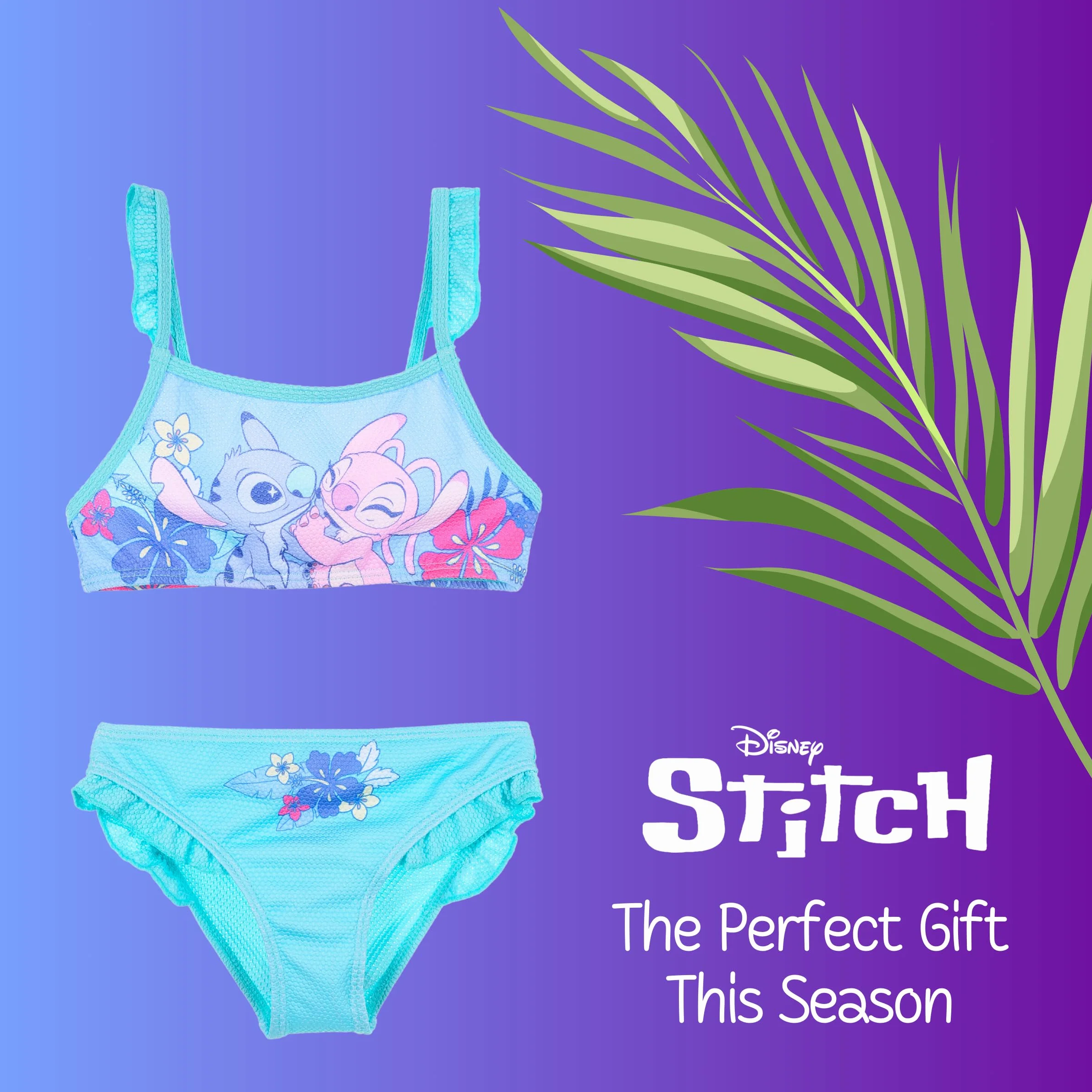 Disney Stitch y Angel Bikini para Niña, Bañador de Dos Piezas Arco Iris, Natación Infantil Tallas 3-8 Años