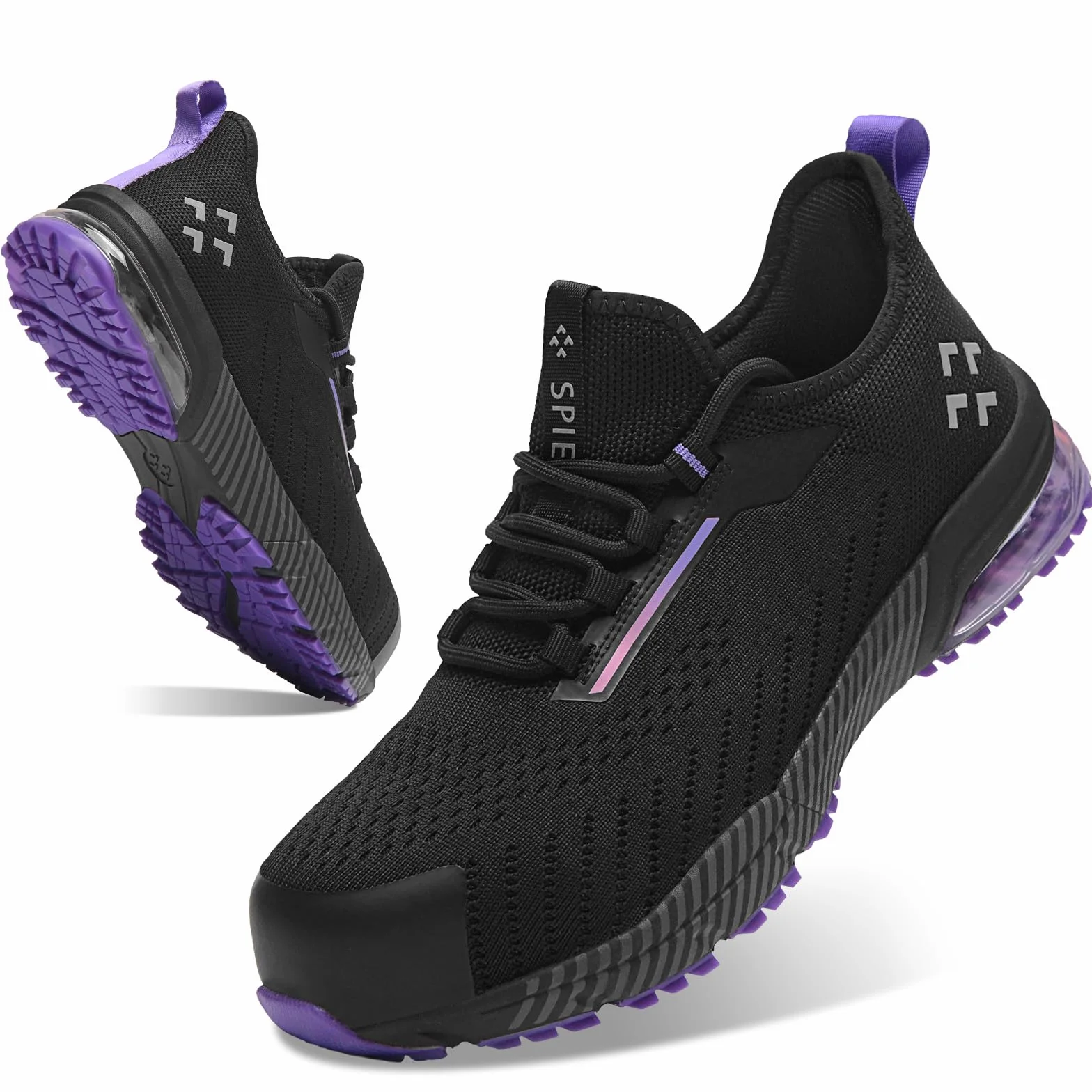 SPIEZ Zapatos Seguridad Mujer Air Cushion Slip-On Punta Composite Soporte Arco Negro-Morado EU 35-41