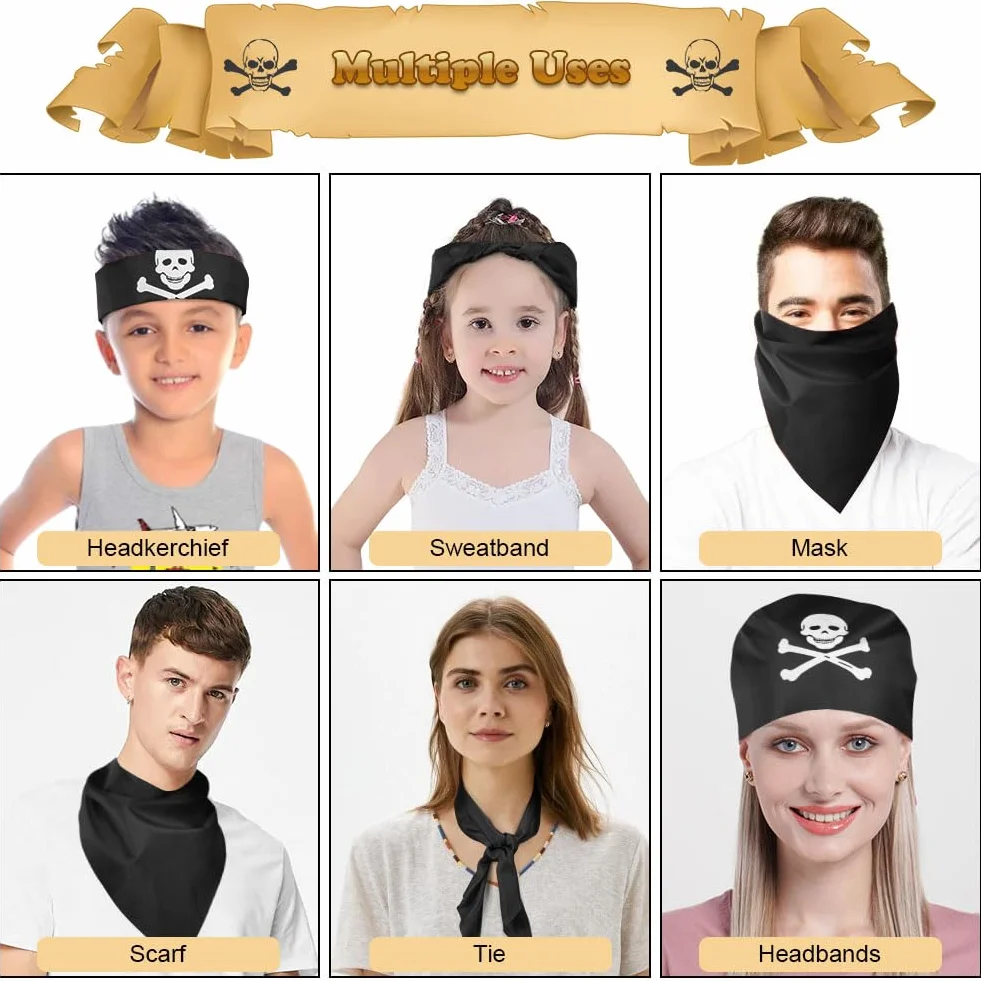 AOMIG Pañuelo Pirata para la Cabeza, Bandana Triángulo Pirata, Accesorios de Ropa Pirata para Fiestas, Cosplay, Halloween