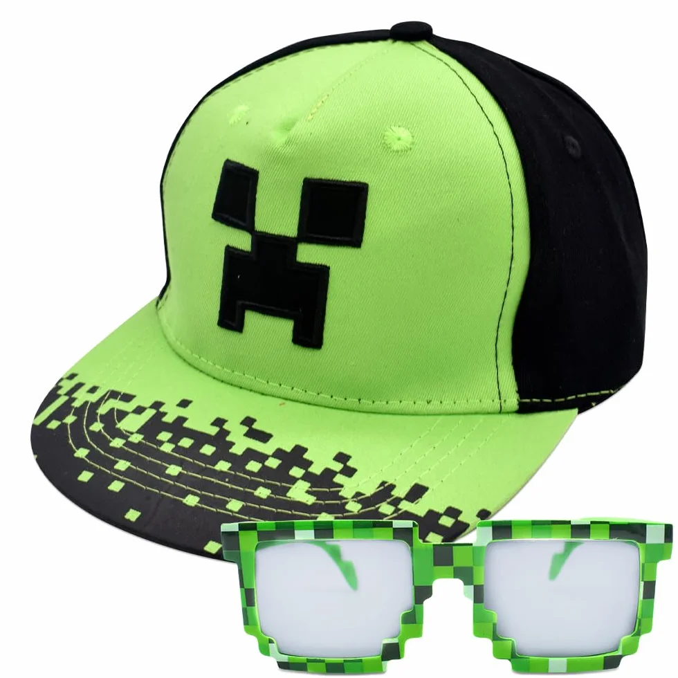 Minecraft Gorra de Béisbol para Niños, 2PCS Conjunto con Gafas de Sol, Bordada Transpirable Ajustable