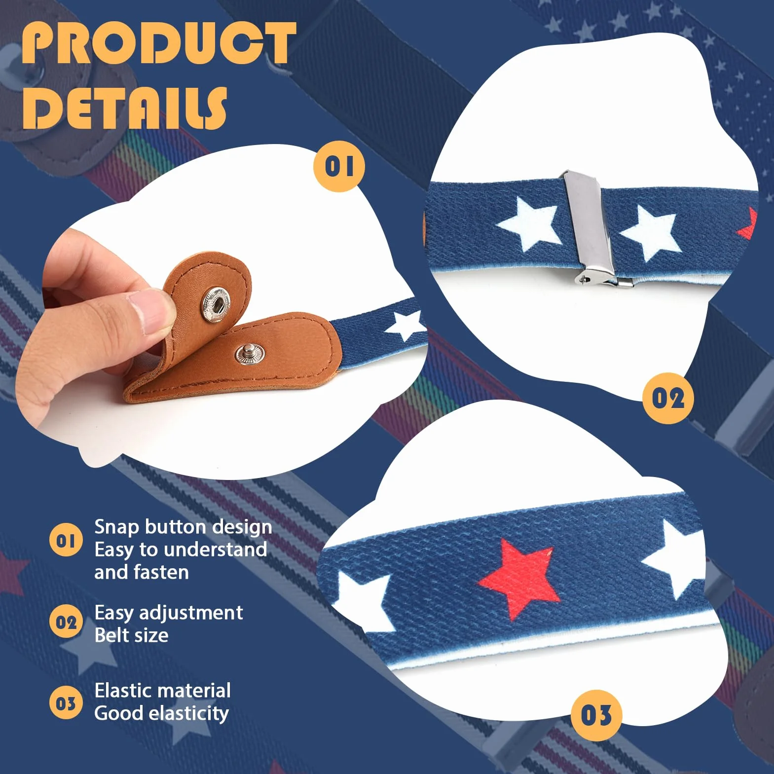 Cinturón elástico para niños ajustable 35-48 cm 5 piezas sin hebilla