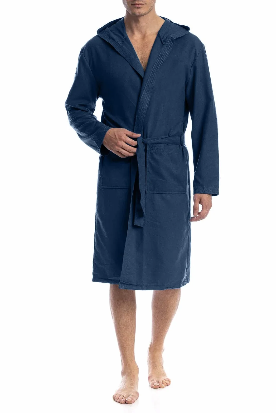 Albornoz de microfibra para hombre y mujer con capucha, bolsillos y cinturón, ligero y suave