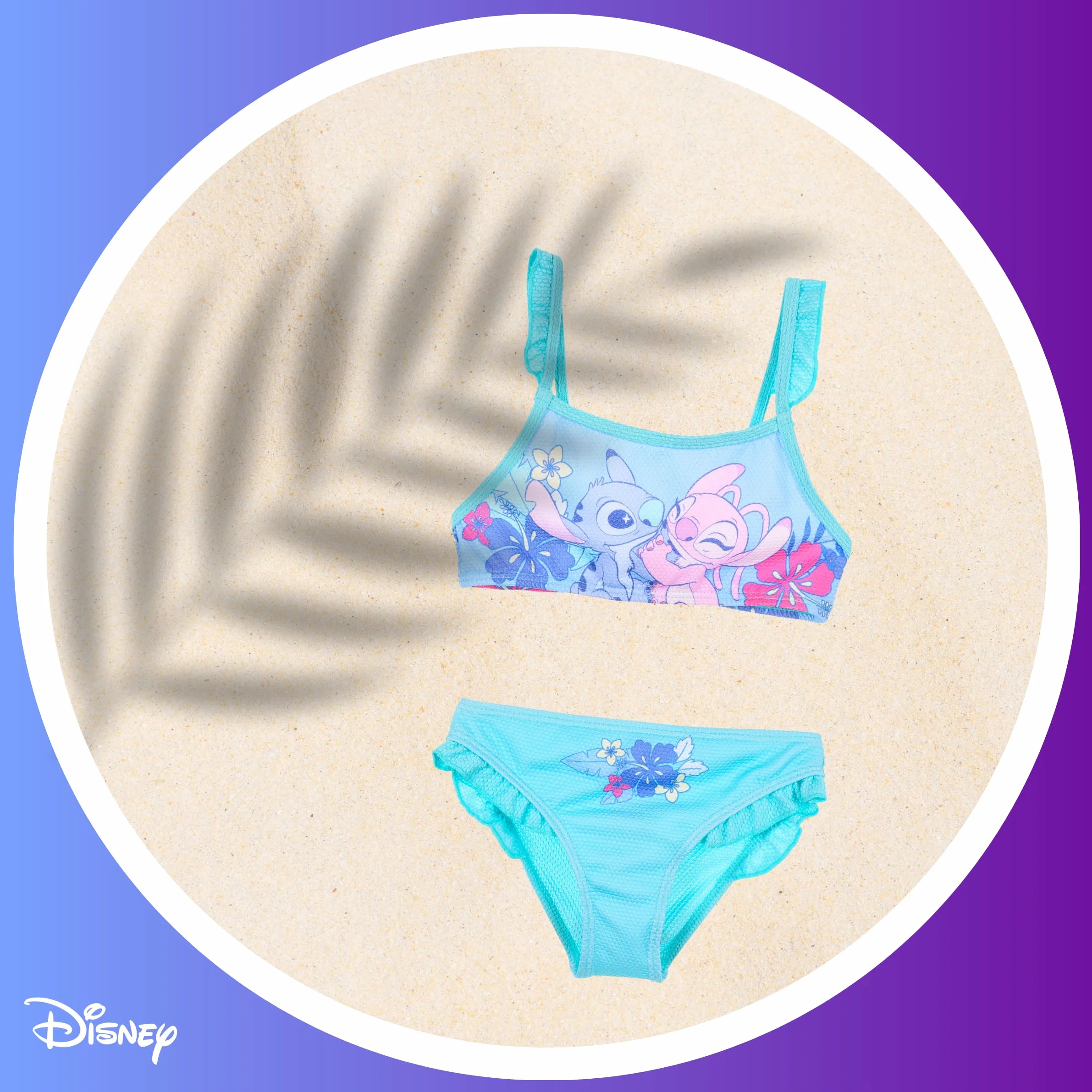 Disney Stitch y Angel Bikini para Niña, Bañador de Dos Piezas Arco Iris, Natación Infantil Tallas 3-8 Años
