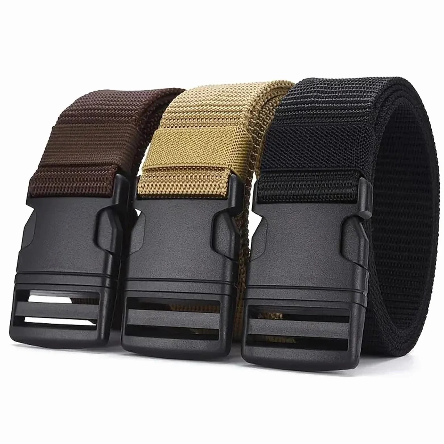 2 uds cinturón for hombre sin hebilla de plástico y Metal lona for nailon tejido for exteriores cinturones neutros