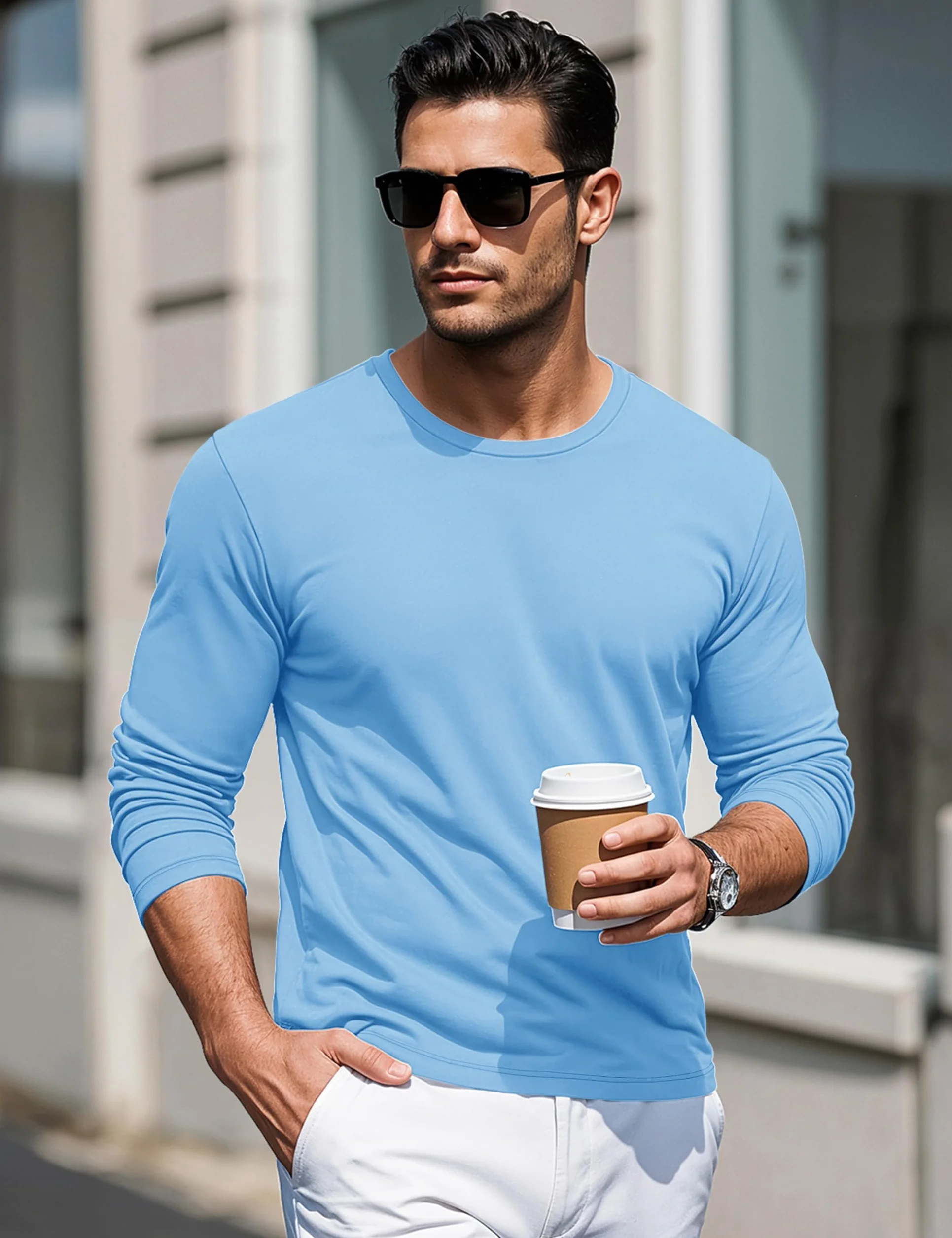 MAGCOMSEN Sweat Crew Neck Sudadera para Hombre Camiseta de Manga Larga