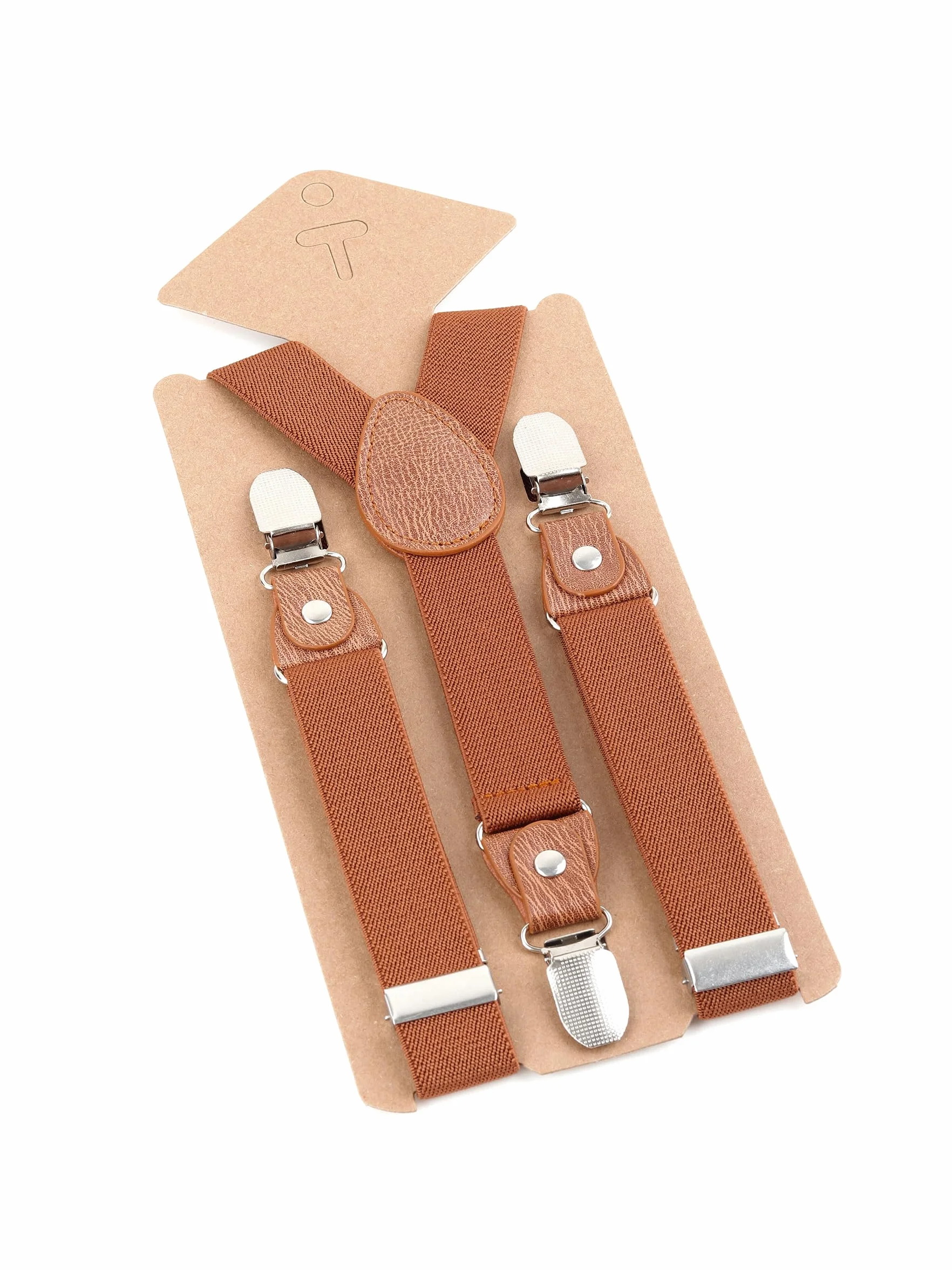 Juego de pajarita unisex para niños pequeños, forma de Y, 3 clips, ancho 2,5 cm, tirantes elásticos, marrón sólido