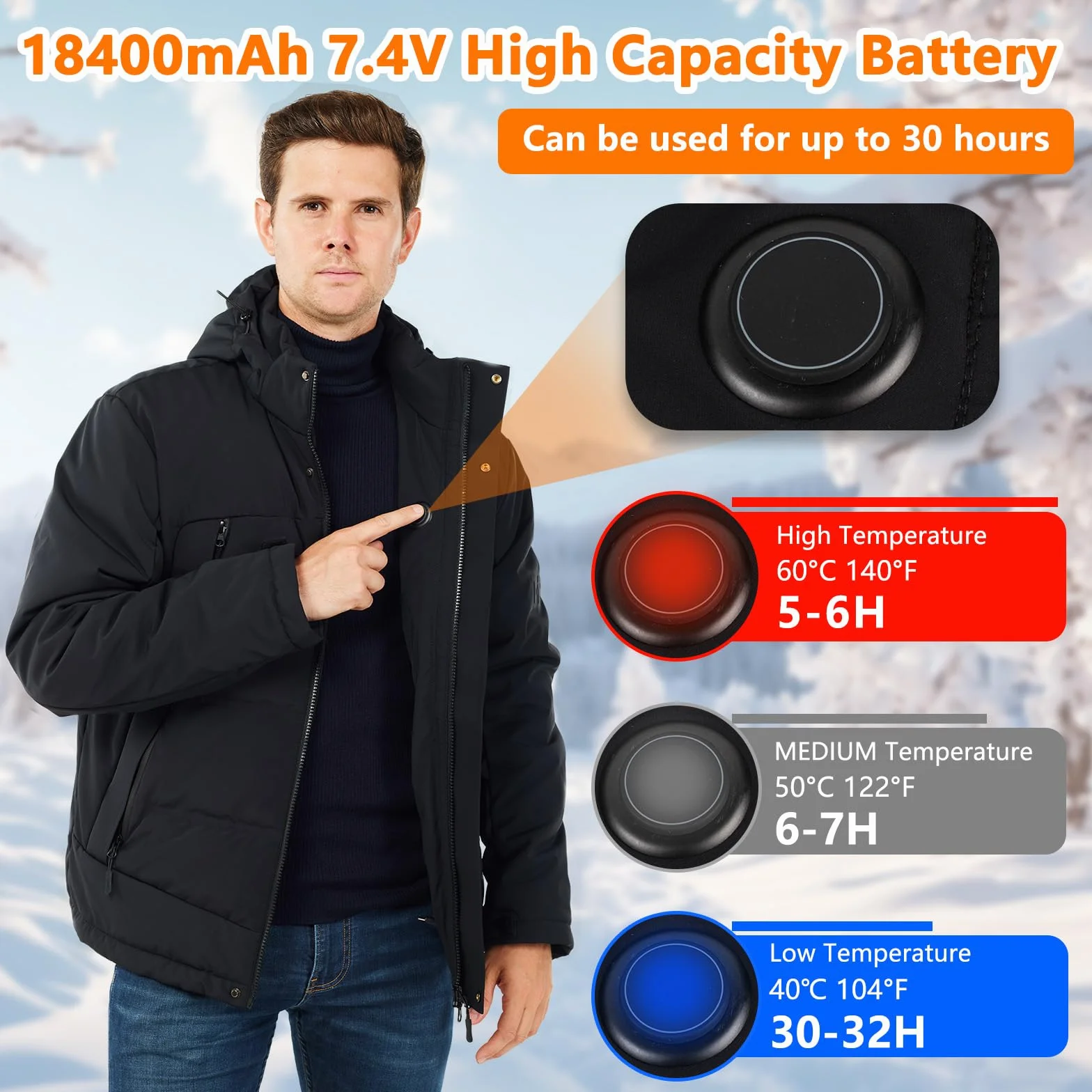 Chaqueta Calefactable Impermeable con Capucha para Hombres y Mujeres