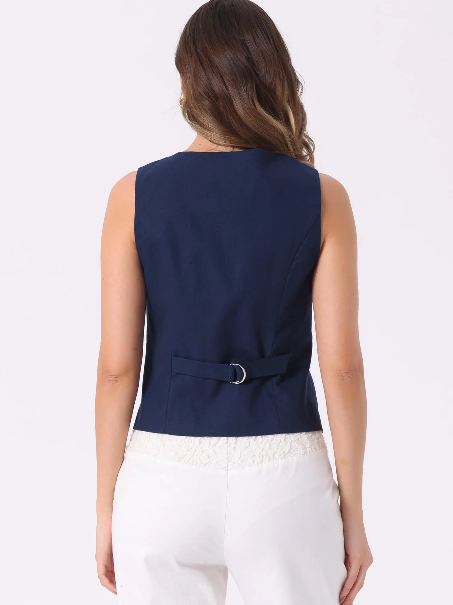 Allegra K Mujer Chaleco Chaleco Moda Sin Mangas Botón Abajo Cuello En V Crop Top Chaleco De Estival