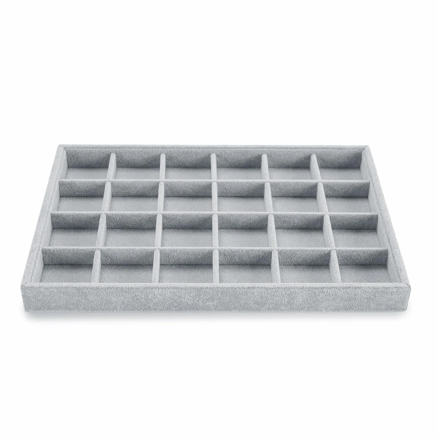 bandeja de terciopelo apilable para joyas, cajón para guardar joyas bandeja organizadora 24 compartimentos expositor de joyas para pendientes anillo (Gris)