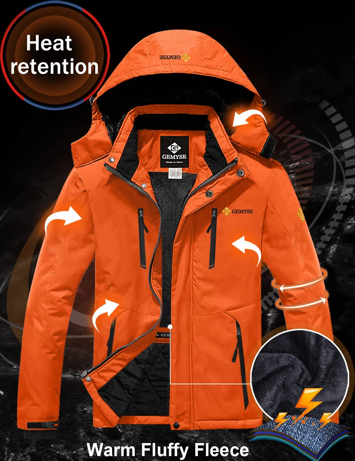 GEMYSE Chaqueta de Esquí Impermeable de Montaña para Hombre Abrigo de Invierno Antiviento con Capucha
