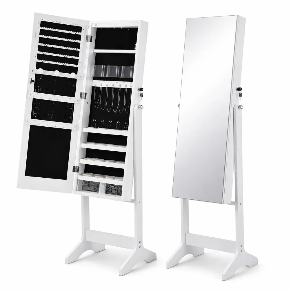 Espejo Joyero de Pie con Cerradura 155x41x37cm Armario Organizador