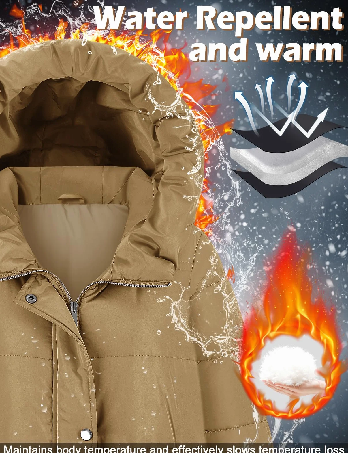 Tuopuda Acolchado Abrigo Largo para Mujer Chaqueta con Capucha Resistente al Viento