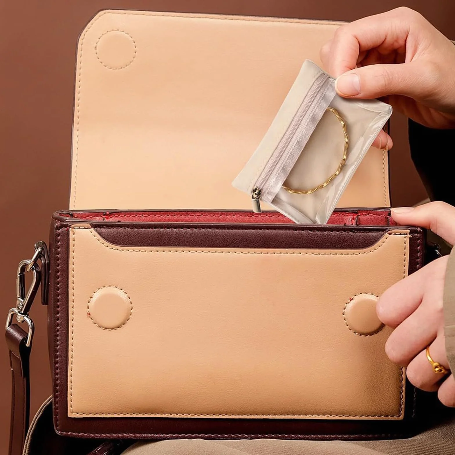 Estuche para Joyería con Bolsillos Transparentes, Portátil Joyero Pequeño, 12 Piezas