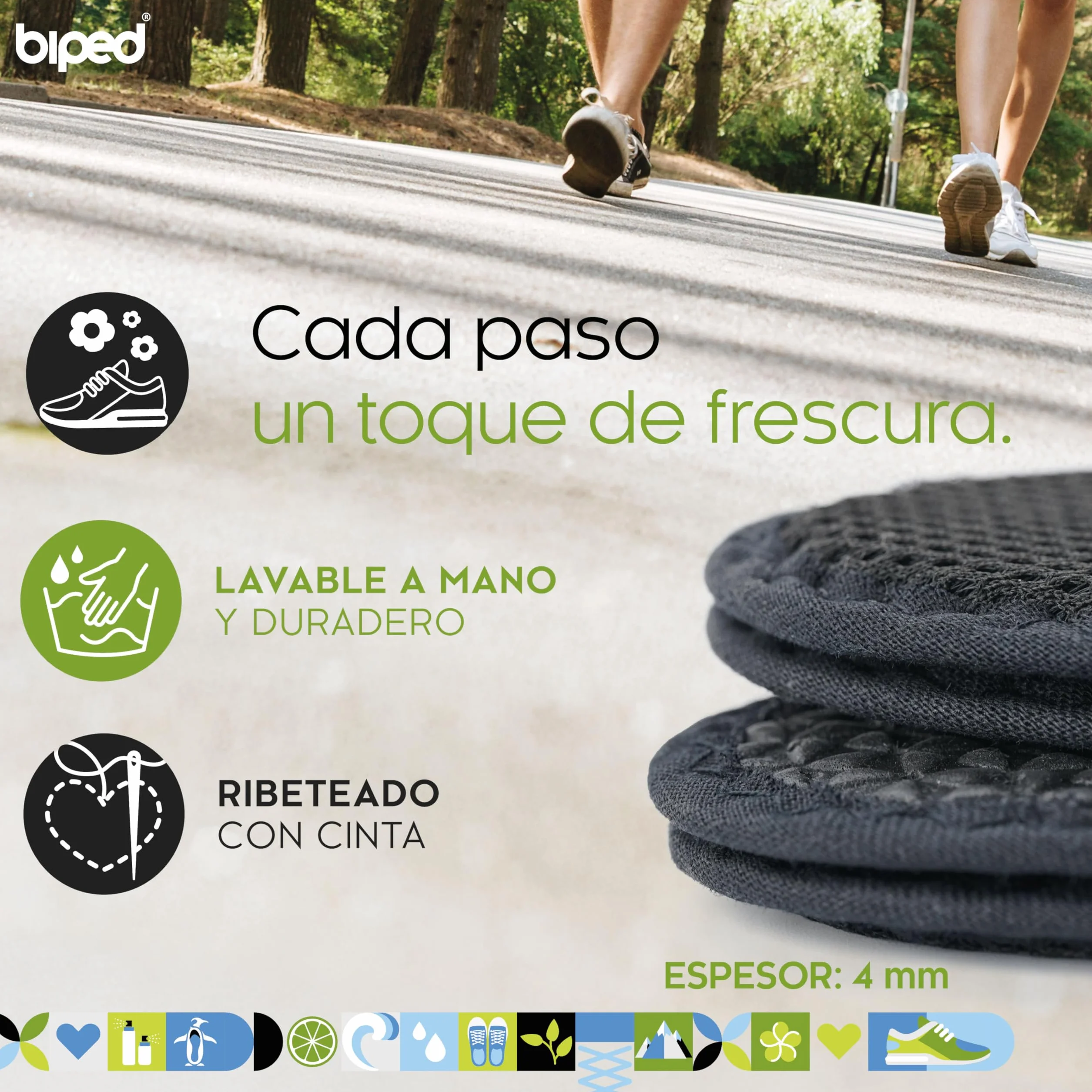 Biped 2 Pares Plantillas de Carbón Activo Frescura Higiénica Lavables Contra el Sudor