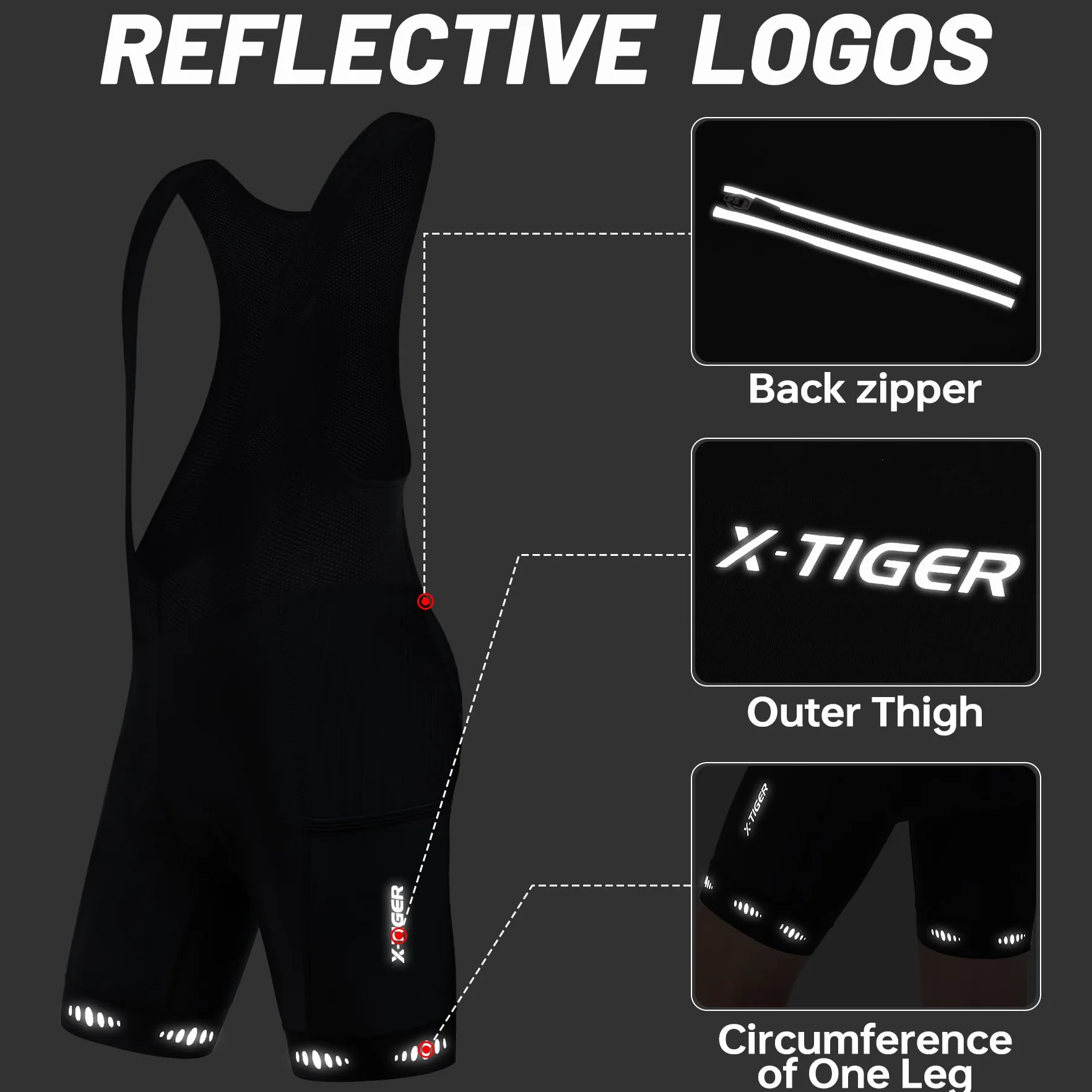 X-TIGER Culotte Ciclismo Bibs Shorts Hombre Almohadilla Gel 5D 3 Bolsillos Transpirable Secado rápido Ciclismo Montaña