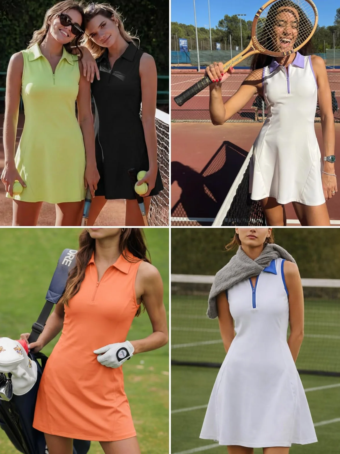 Vestido de Tenis sin Mangas Athletic Dress con Pantalón Corto Bolsillos Cremallera Polo Deportiva Mujer