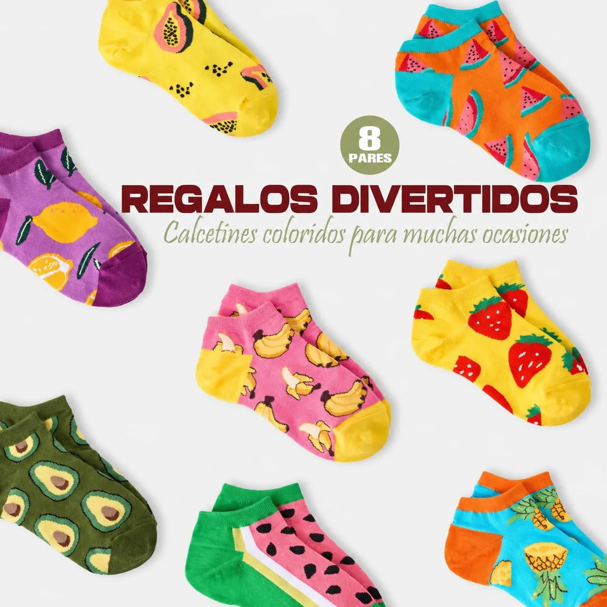 Calcetines Divertidos para Mujeres, 8 Pares Algodón Tobillo, Regalos Únicos