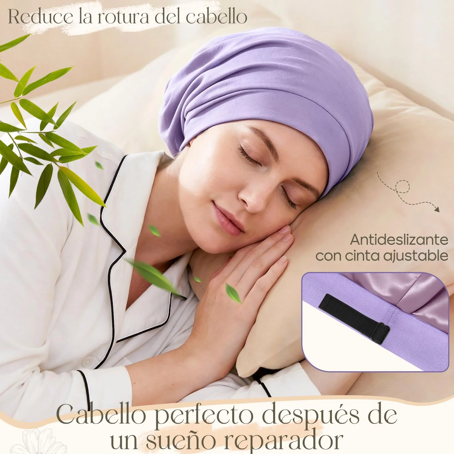 Gorro de Dormir de Bambú Ajustable Antifrizz para Hombre y Mujer, Slouchy Beanie Suave y Transpirable