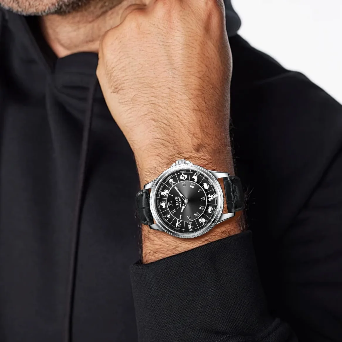 Reloj analógico de cuarzo para hombre, estilo ruleta, esfera grande de aleación de 45 mm, resistente al agua, correa de cuero, exquisita y duradera, relojes de pulsera para hombre