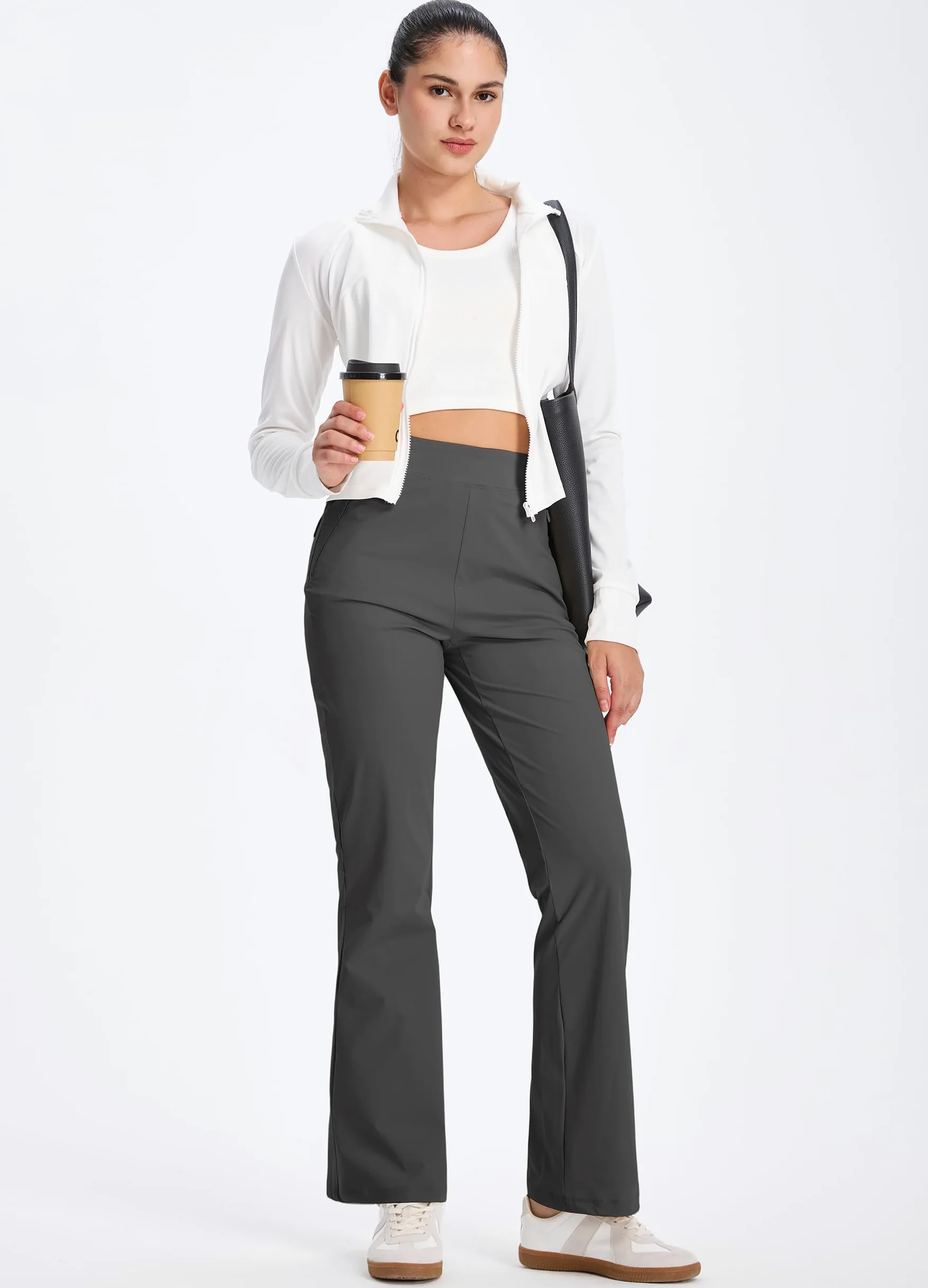Libin Pantalón Golf Mujer Ligero Informal Viaje | Pantalón Informal Corte Bootcut Talle Alto Elástico Bolsillos Con Cremallera Pantalón Ligero De Verano Jogging