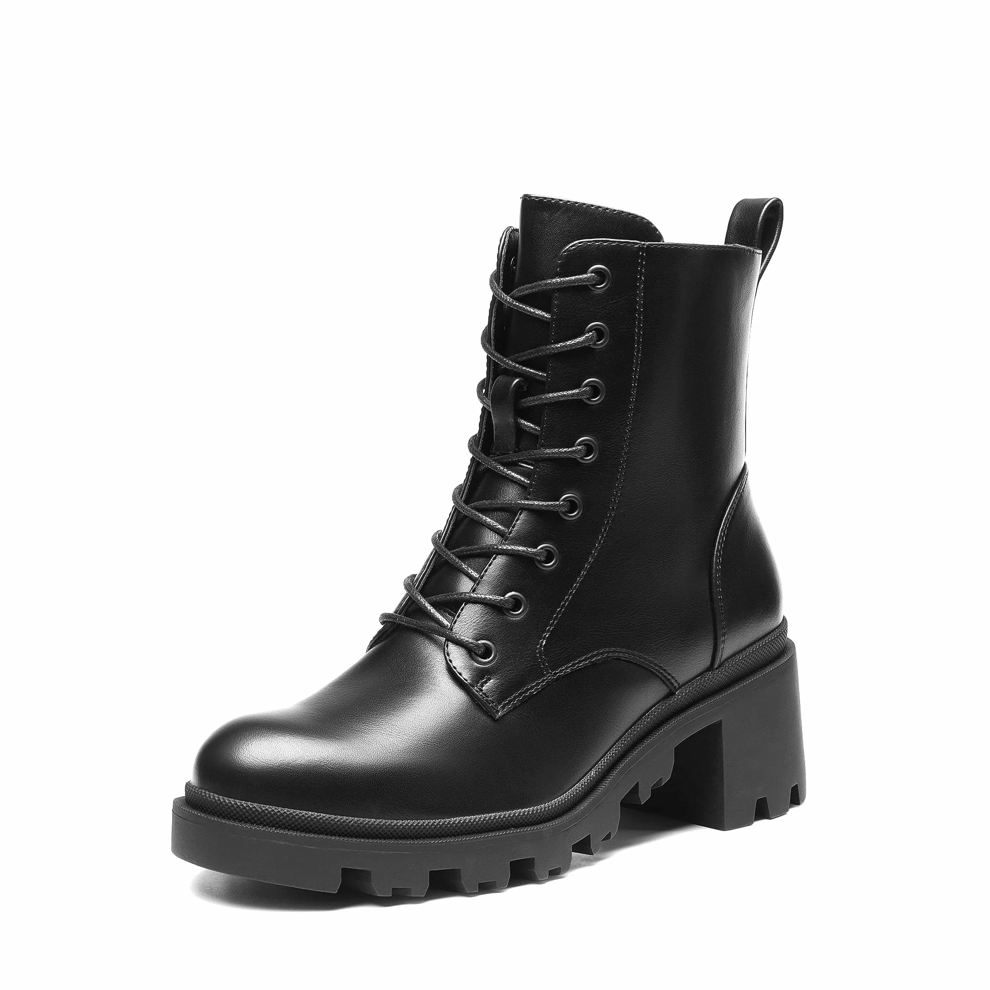 DREAM PAIRS Botas Militares Mujer Tacon Ancho Cordones Cremallera Moda Combate