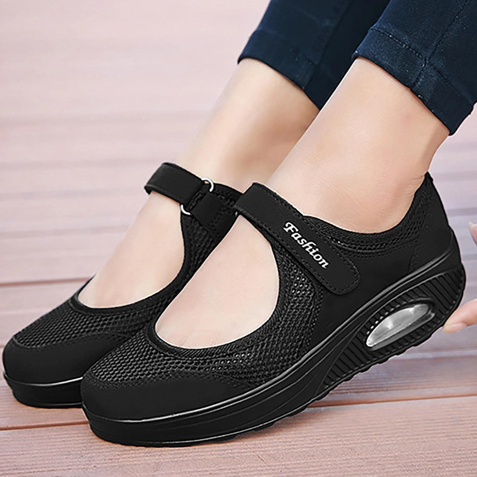 ZORQ Zapatos de caminar tejidos ortopédicos con suela gruesa para mujer - Zapatos de malla