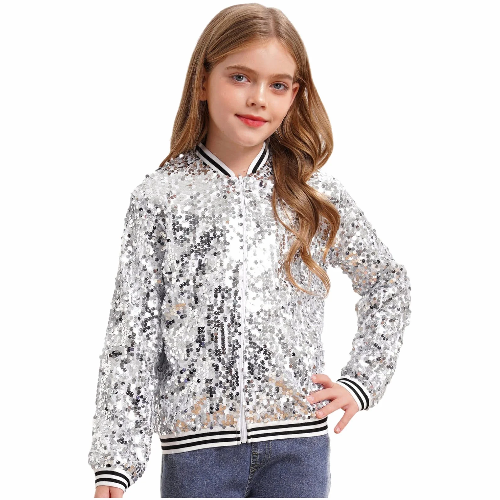 Renvena Chaqueta de béisbol para niña, bomber, informal, blazer brillante