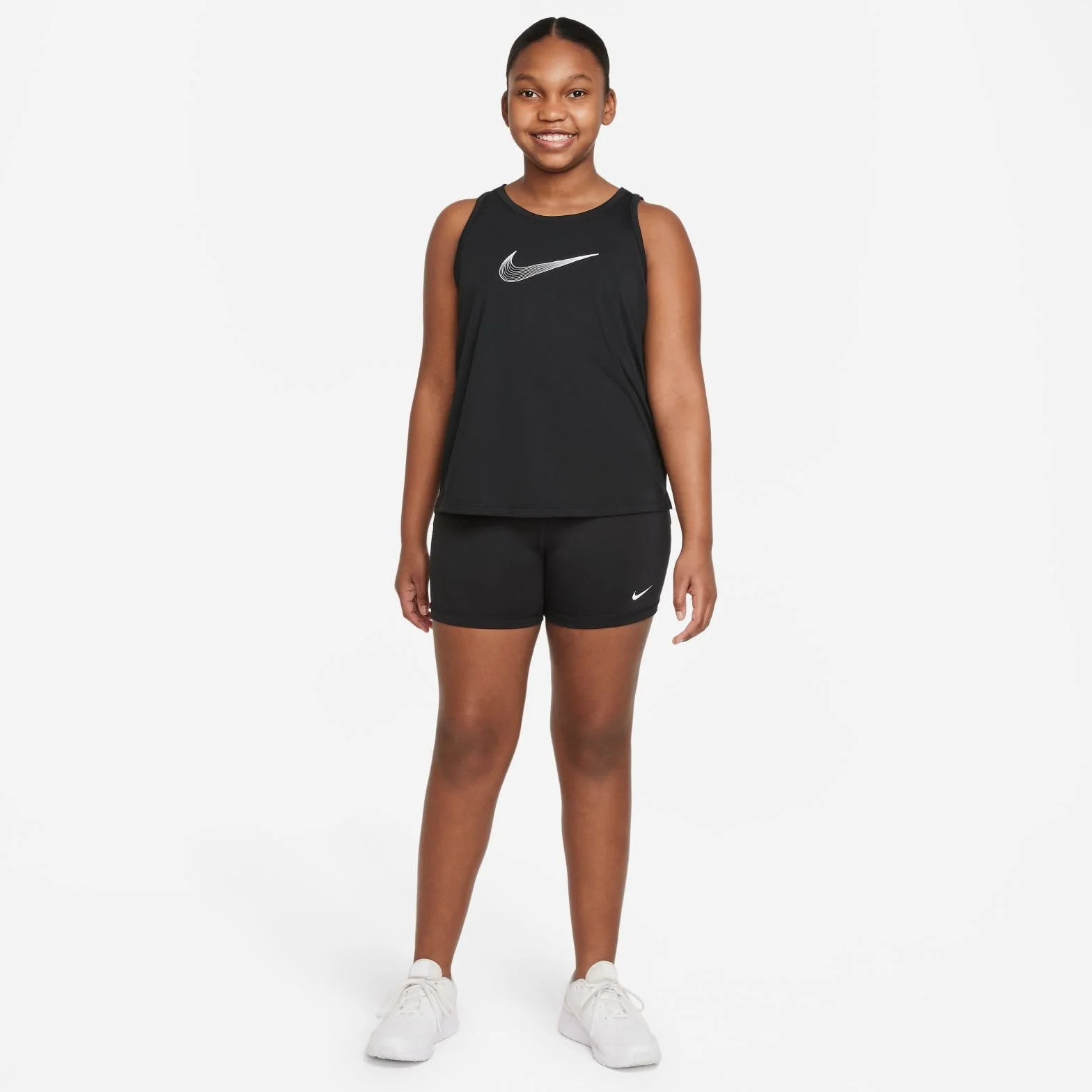 Nike Pro Dri-Fit Girl's Upper Thigh Length Tight Black/White DM8439-010 S+
