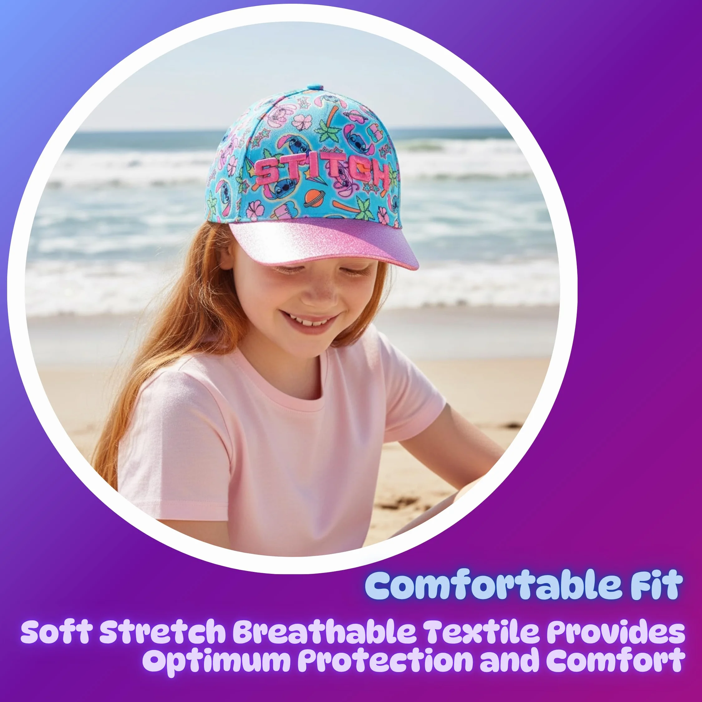 Disney Stitch Gorra de Béisbol Purpurina 3D Tropical para Niñas