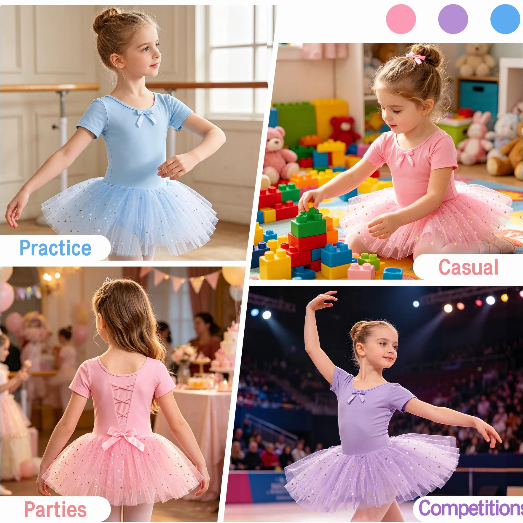 JinBei Vestido Ballet Niña Algodón Tutu con Lentejuelas Maillot Danza 2-9 Años