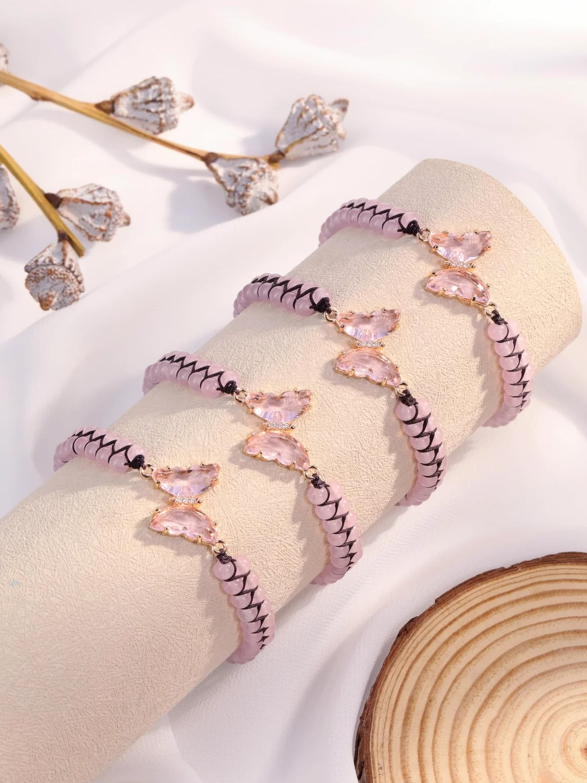 YDYDTTKD Pulsera De Mariposa De Cristal Curativo Regalos De Joyería para Mujeres, Pulsera De Cuentas De Doble Capa Ajustable con Piedras Preciosas Naturales para Damas Niñas Cumpleaños De Mamá