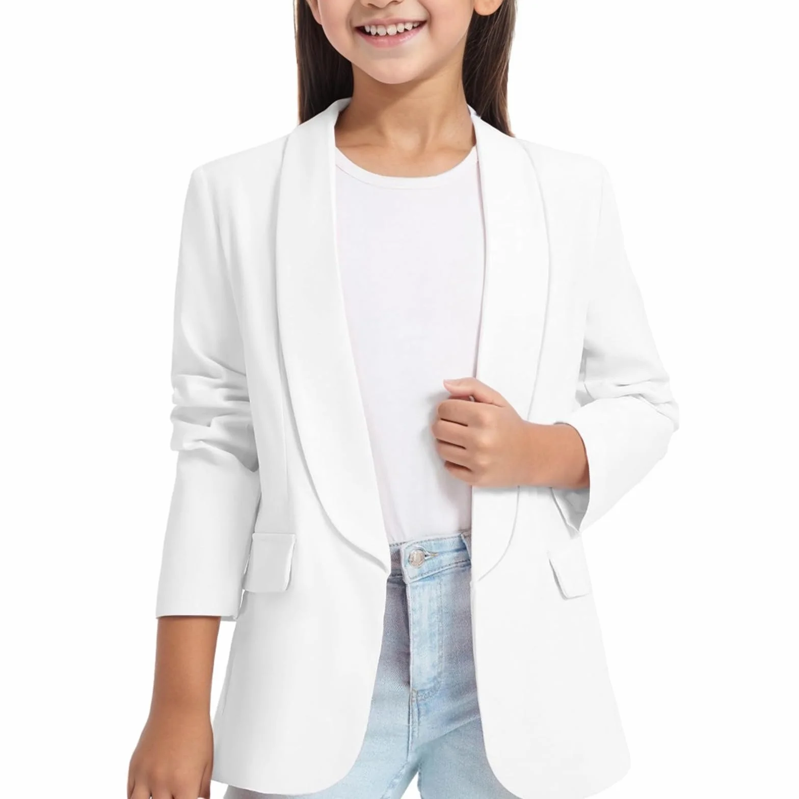 Chaqueta de Traje Formal con Cuello Tipo Chal de Manga Larga para Niñas 6 Años