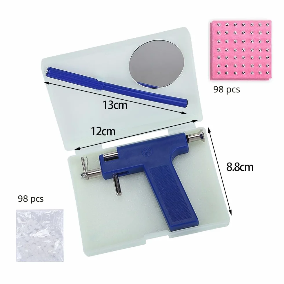 Kit de perforación de orejas con pistola y 98 pendientes de acero inoxidable