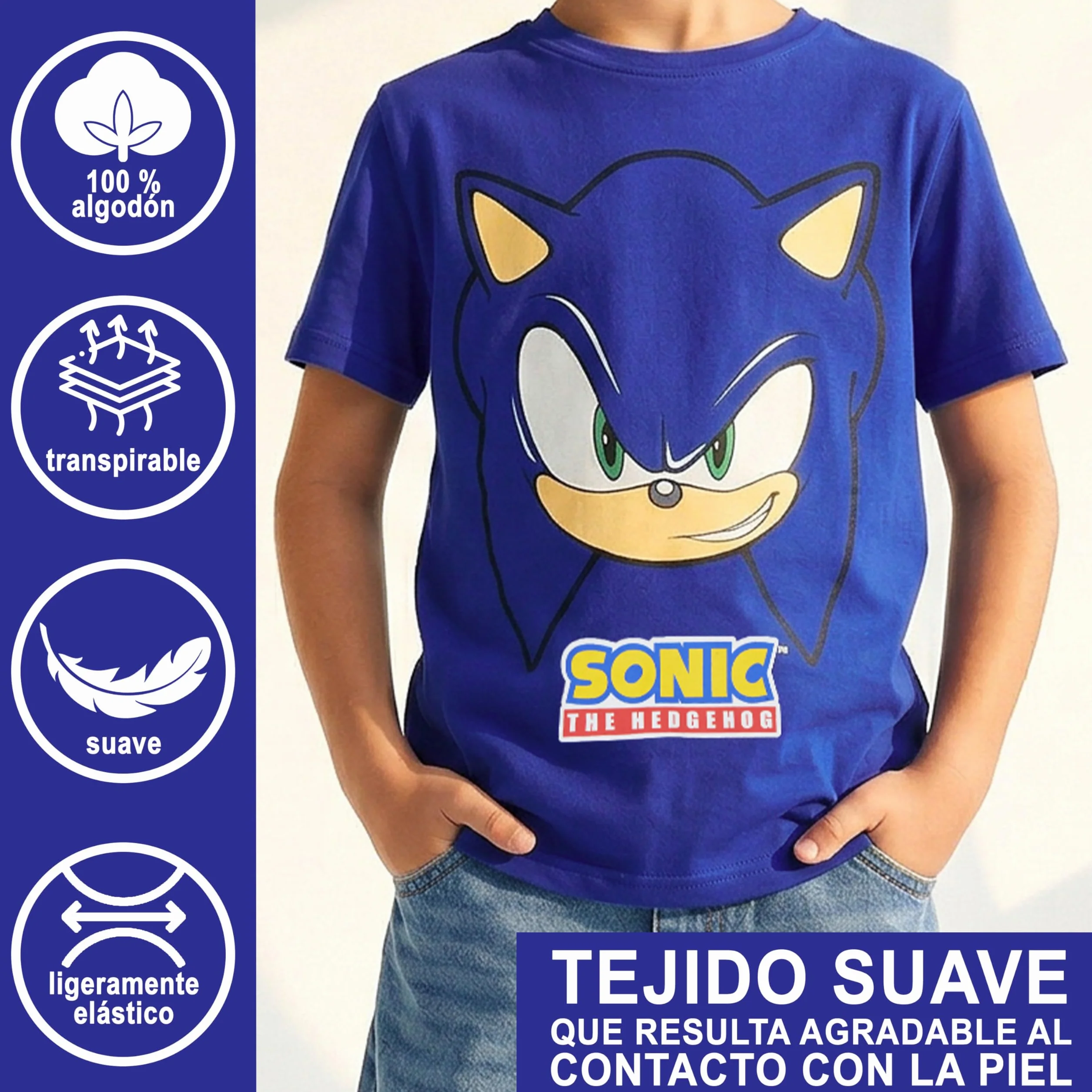 Sonic The Hedgehog Camiseta Niño Manga Corta, 5-12 Años, 100% Algodón, Camisetas Chico Ropa de Verano, Regalos para Niños