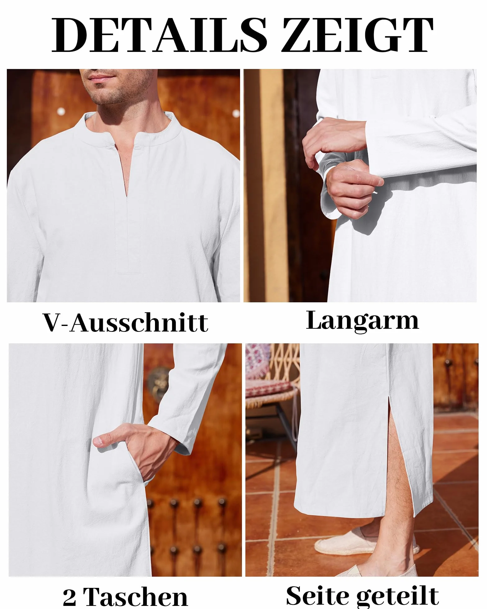 LVCBL Hombres Caftán Manga Larga Thobe con Bolsillos Universal Fit M-3XL