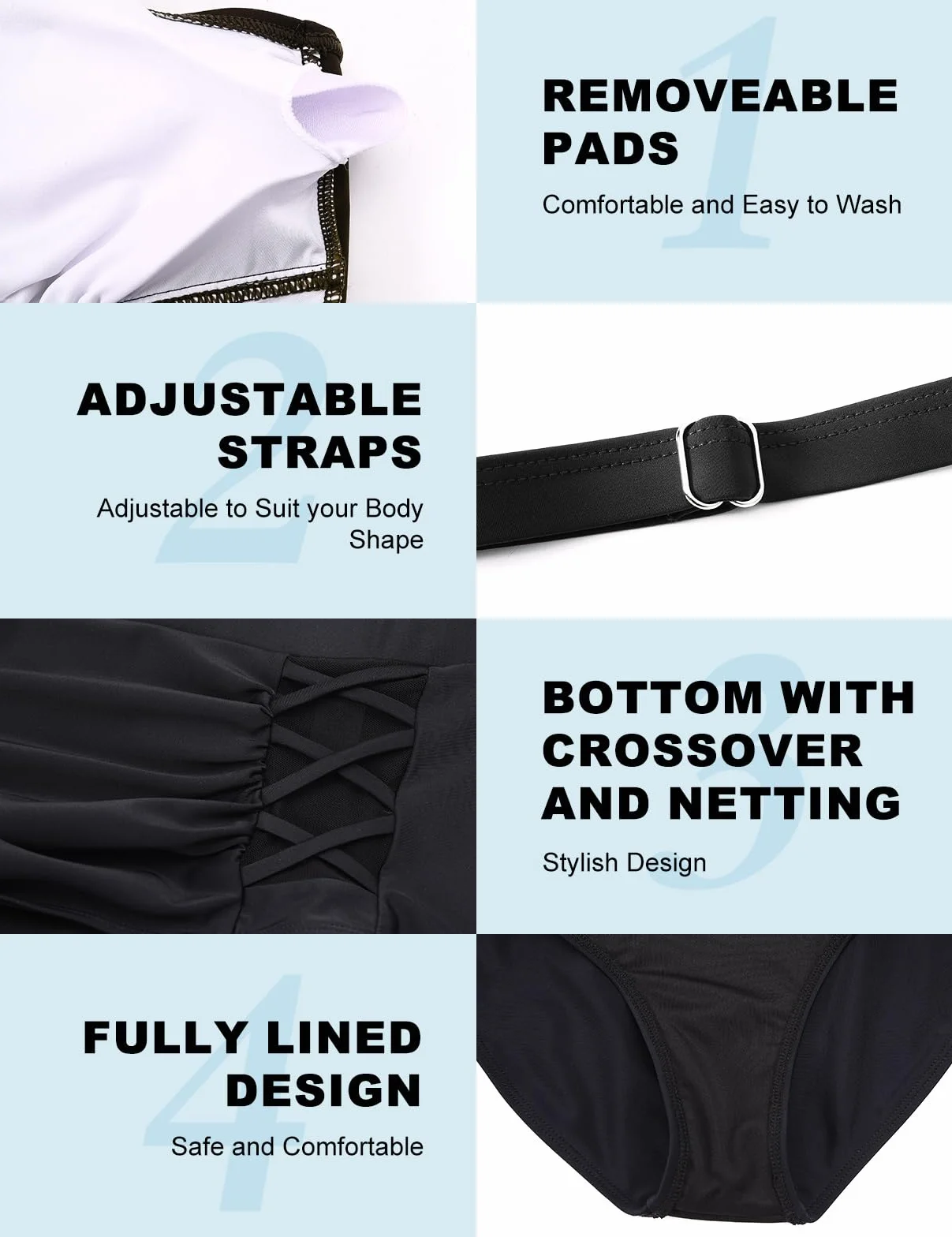 CMTOP Bikinis Traje de Baño Dos Piezas Cuello en V Bañadores Mujer Reductores Cintura Alta Control de Vientre Push up
