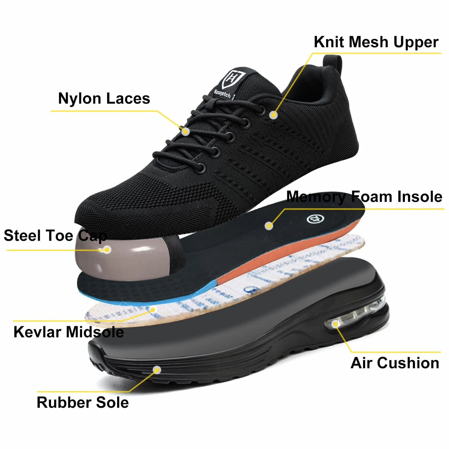 Baofular Zapatos de Seguridad con Punteras de Acero Transpirable Antideslizante
